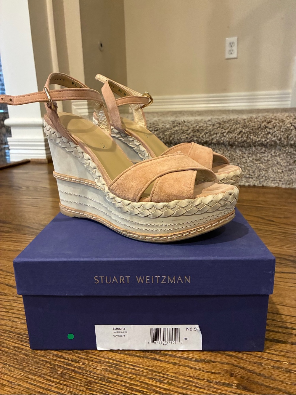 Stuart Weitzman Women's “Sundry Naked Blush Suede”Wedge Sandals